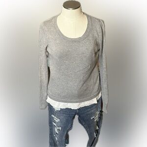 Gap Gray Knit Sweater with Lace Hem Size XS
